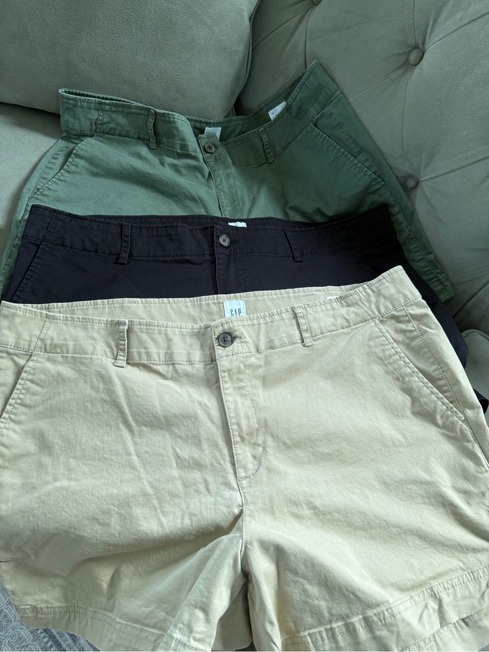 SET OF THREE PAIRS of Gap Women's Chino Shorts in Beige, Olive, Black, Size 18
